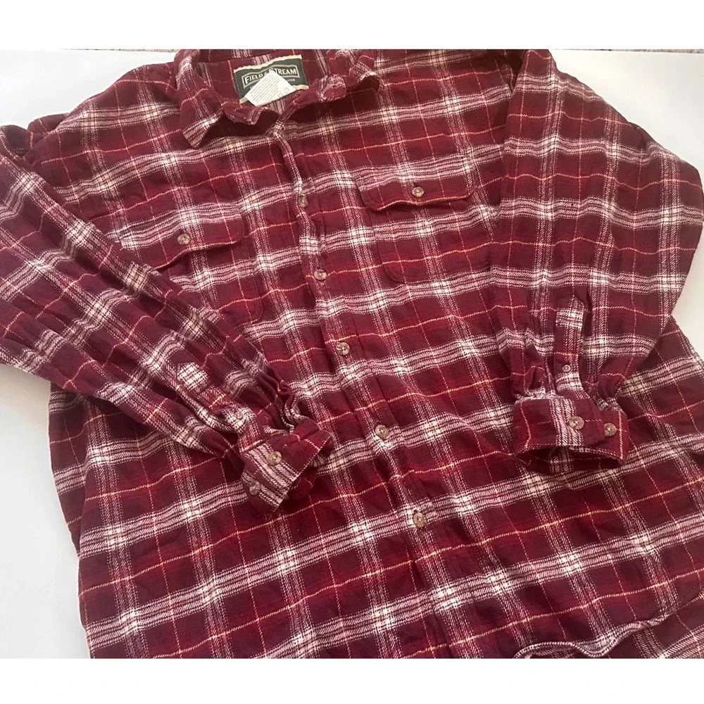 Field & Stream‎ Mens XXL Red Plaid Flannel Button Down Shirt Cotton Long Sleeve